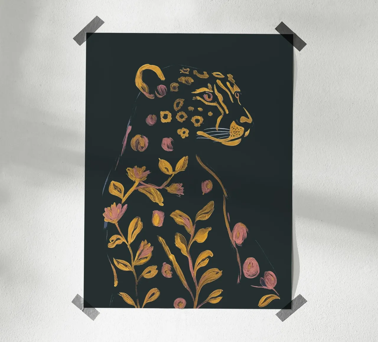 Ghepardo floreale poster con telaio in legno da ThingDesign
