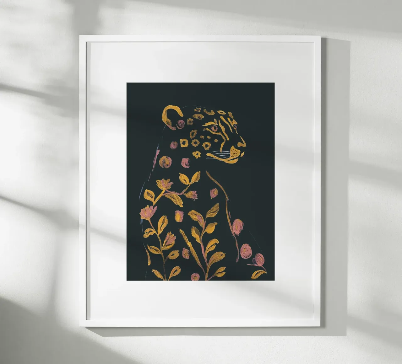 Ghepardo floreale poster con telaio in legno da ThingDesign