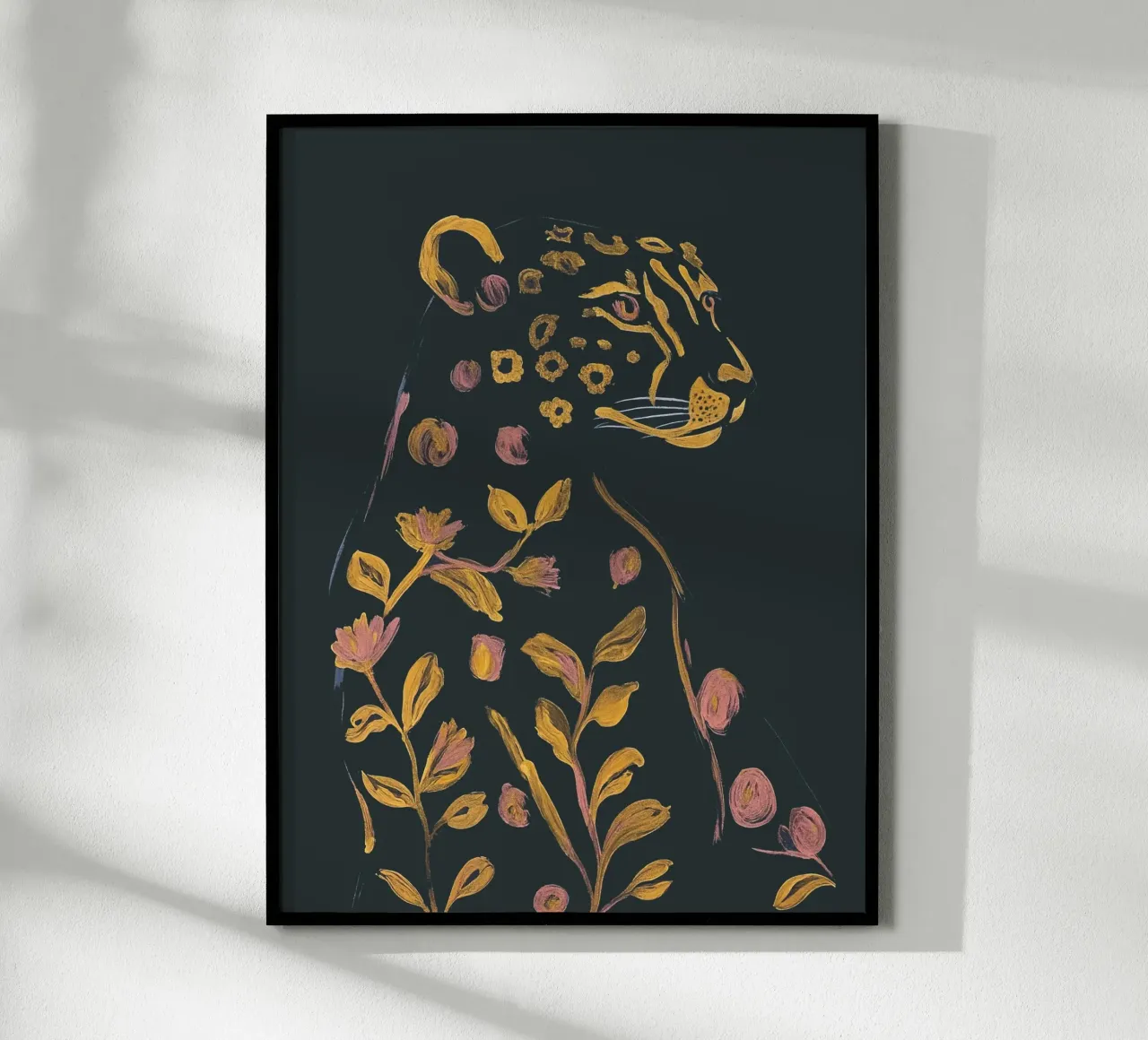 Ghepardo floreale poster con telaio in legno da ThingDesign