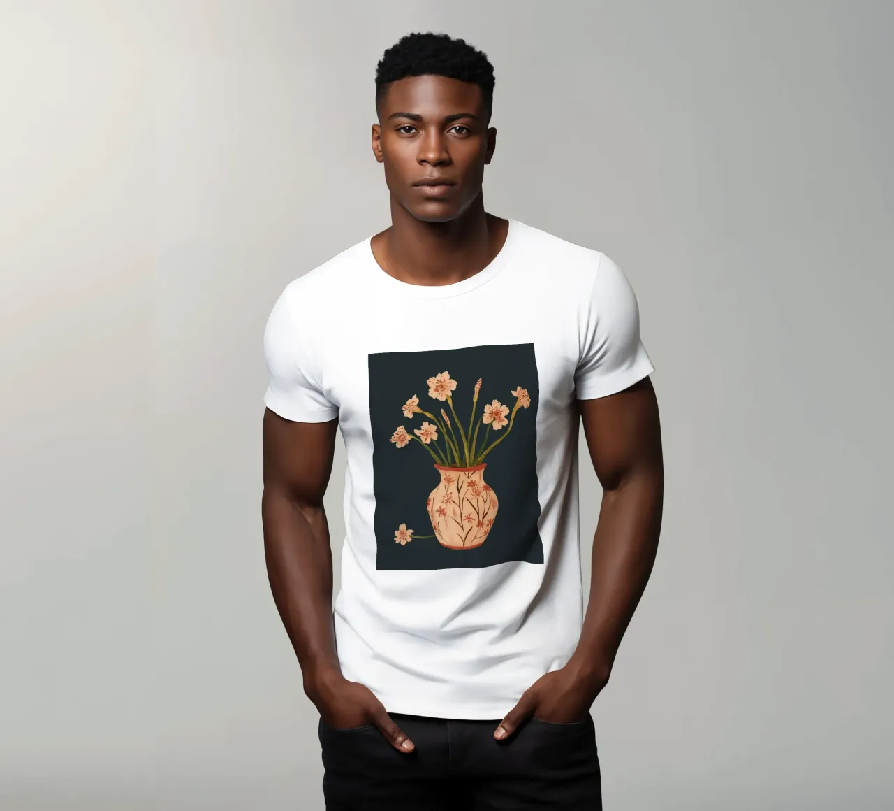 Fiori di colore rosa in un vaso dipinto t-shirt da ThingDesign
