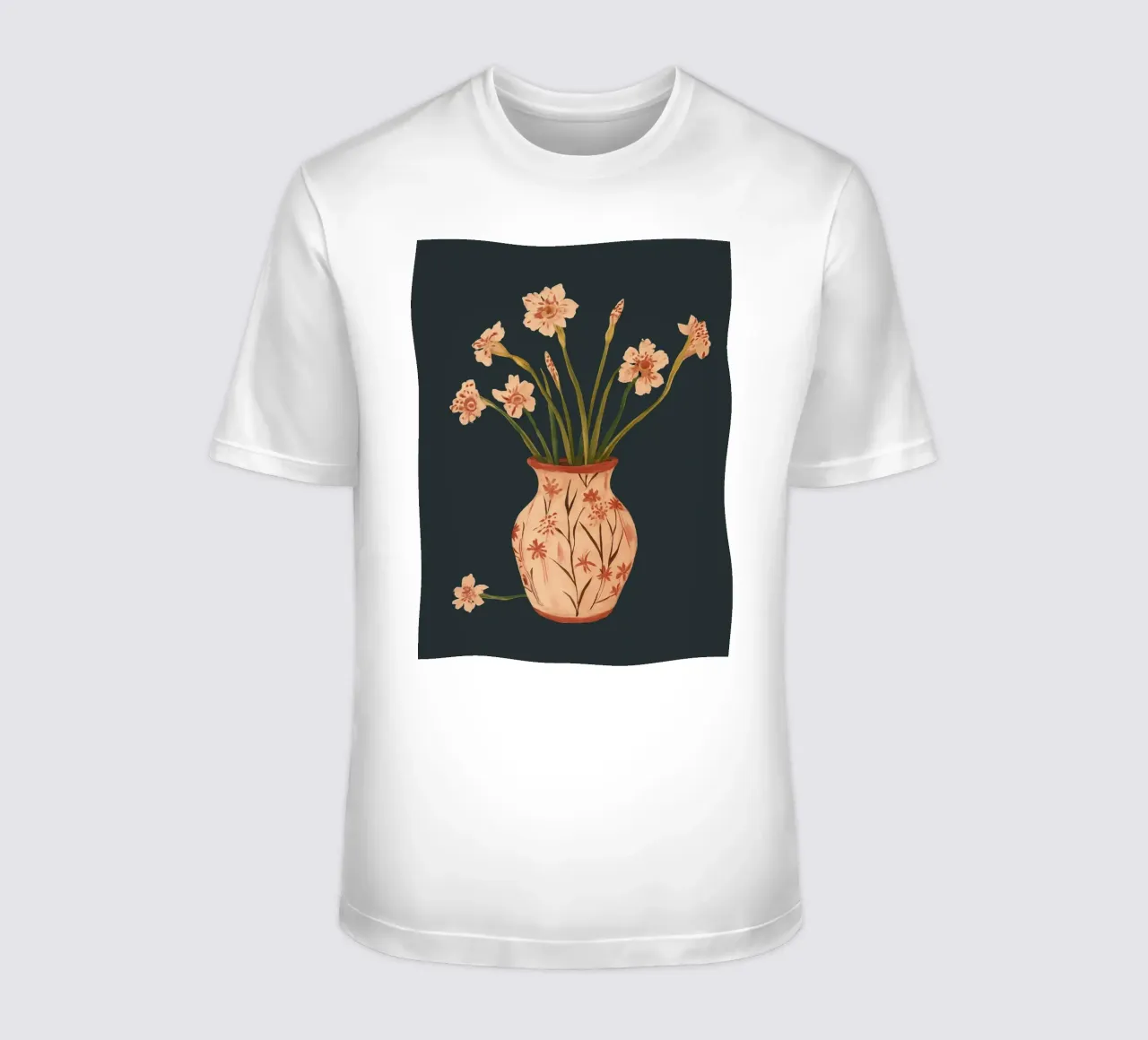 Fiori di colore rosa in un vaso dipinto t-shirt da ThingDesign