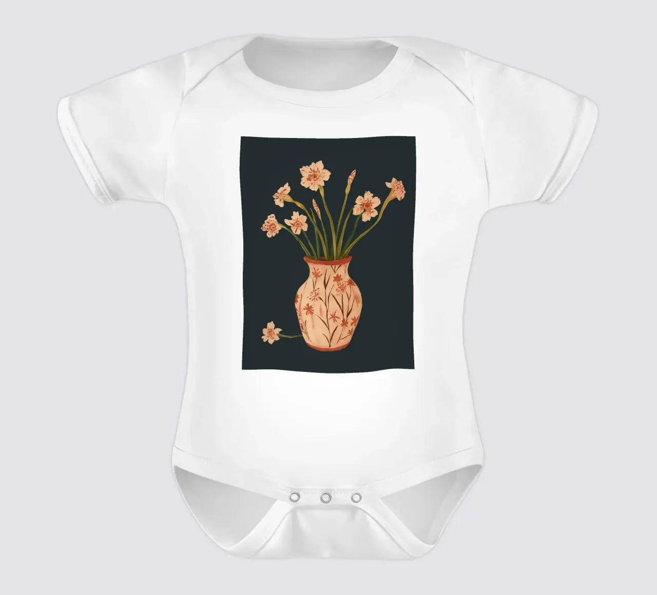 Fiori di colore rosa in un vaso dipinto body neonato maniche corte da ThingDesign