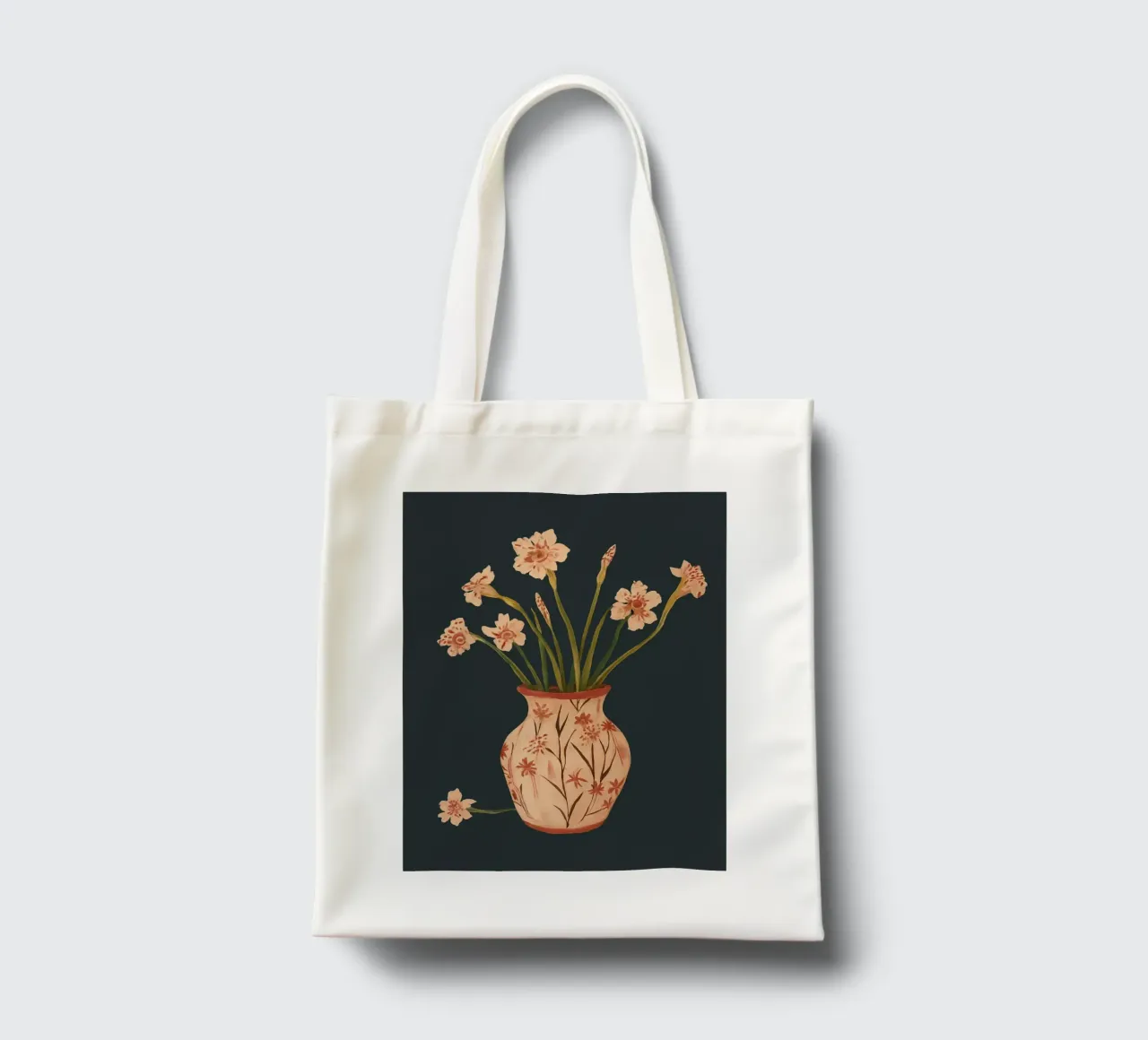 Fiori di colore rosa in un vaso dipinto borsa in juta da ThingDesign