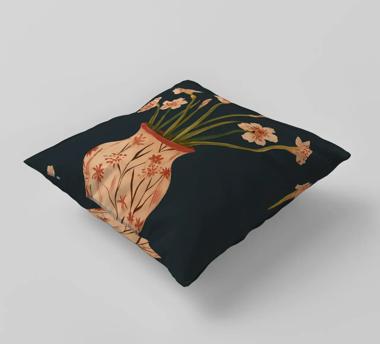 Fiori di colore rosa in un vaso dipinto cuscino da ThingDesign