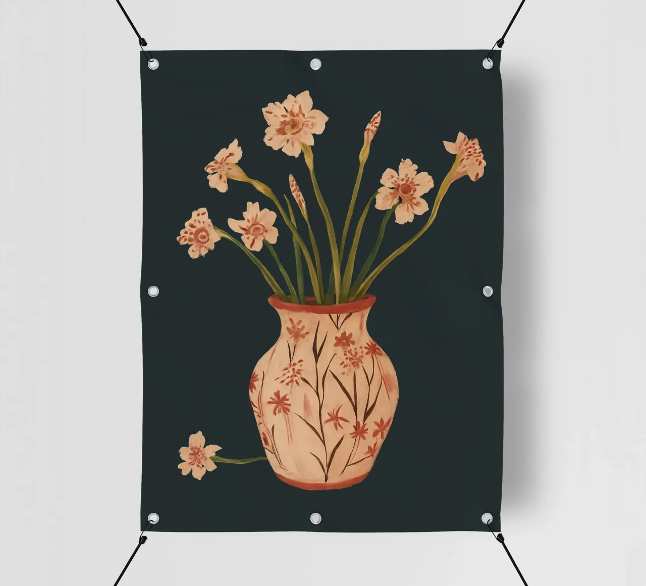Fiori di colore rosa in un vaso dipinto telo in pvc da ThingDesign