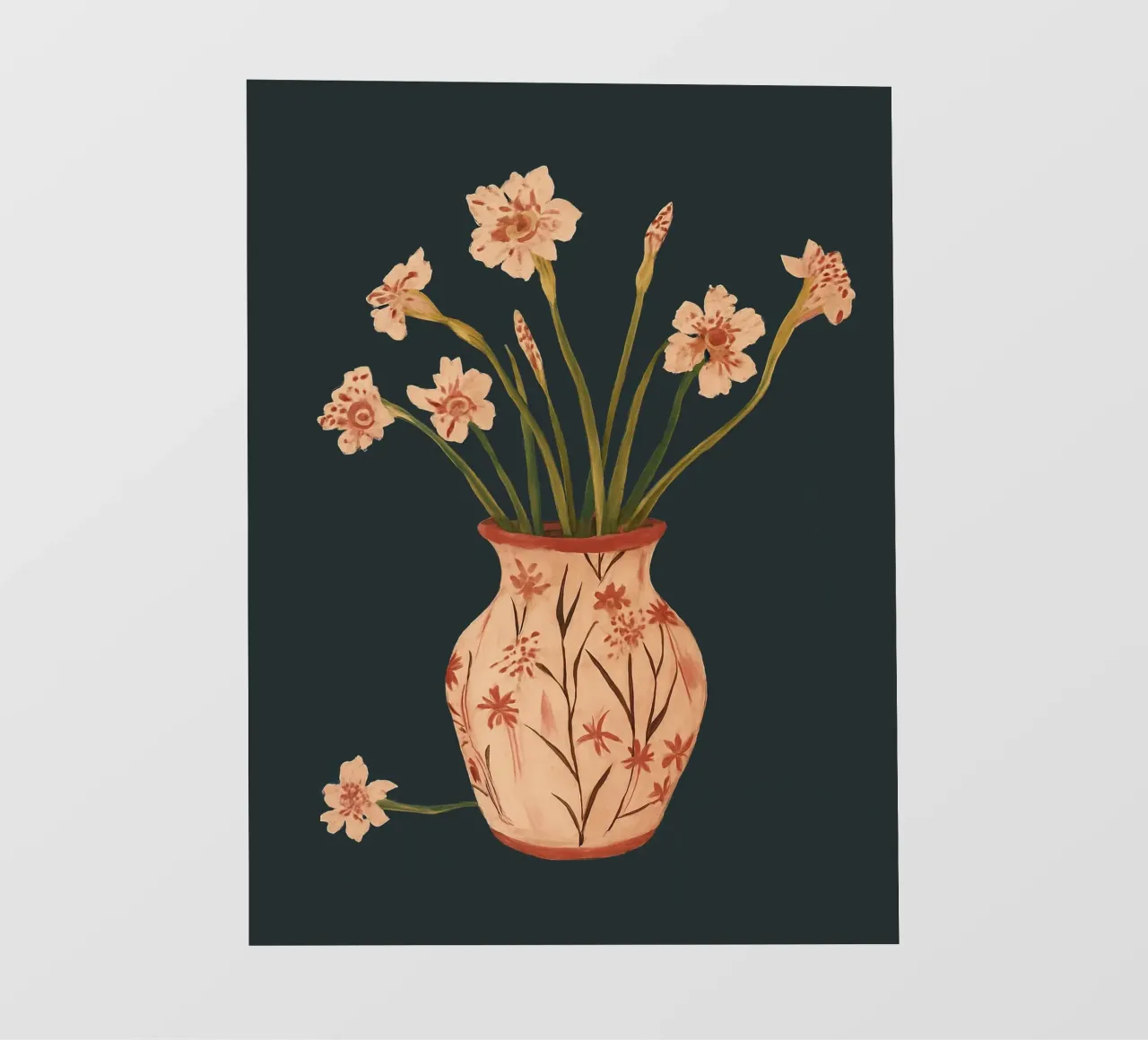 Fiori di colore rosa in un vaso dipinto telo in pvc da ThingDesign