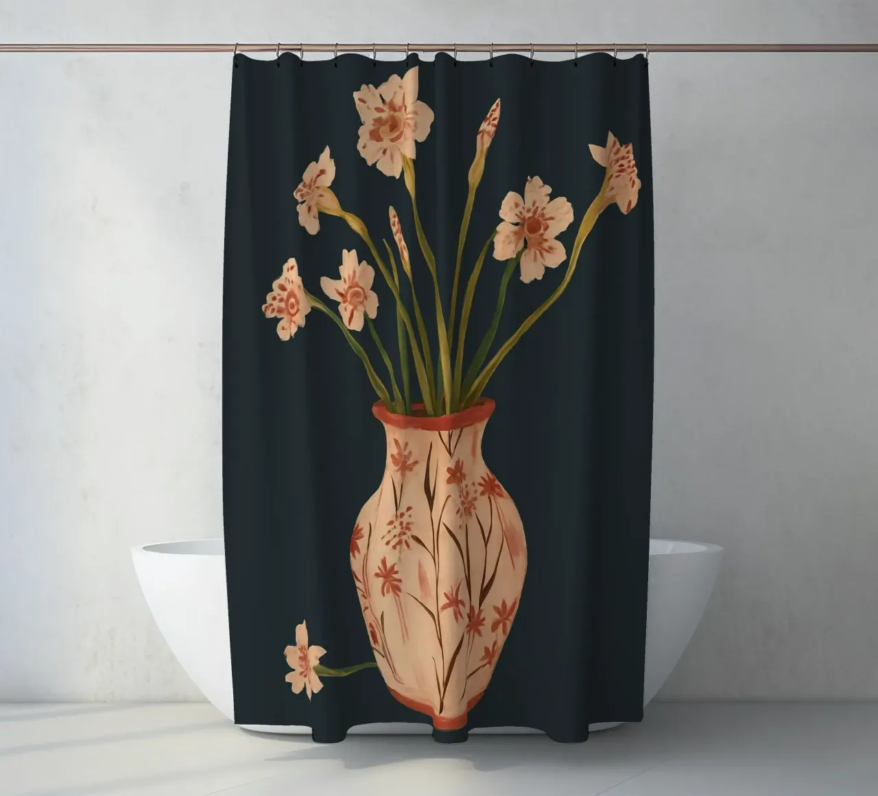 Fiori di colore rosa in un vaso dipinto tenda da doccia da ThingDesign