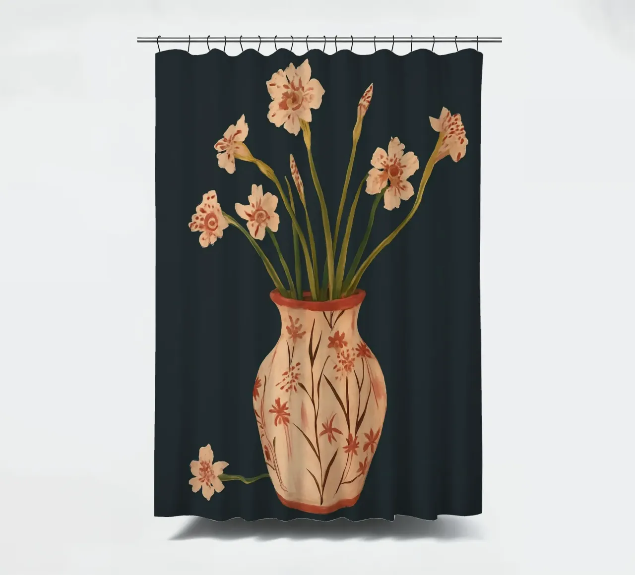 Fiori di colore rosa in un vaso dipinto tenda da doccia da ThingDesign