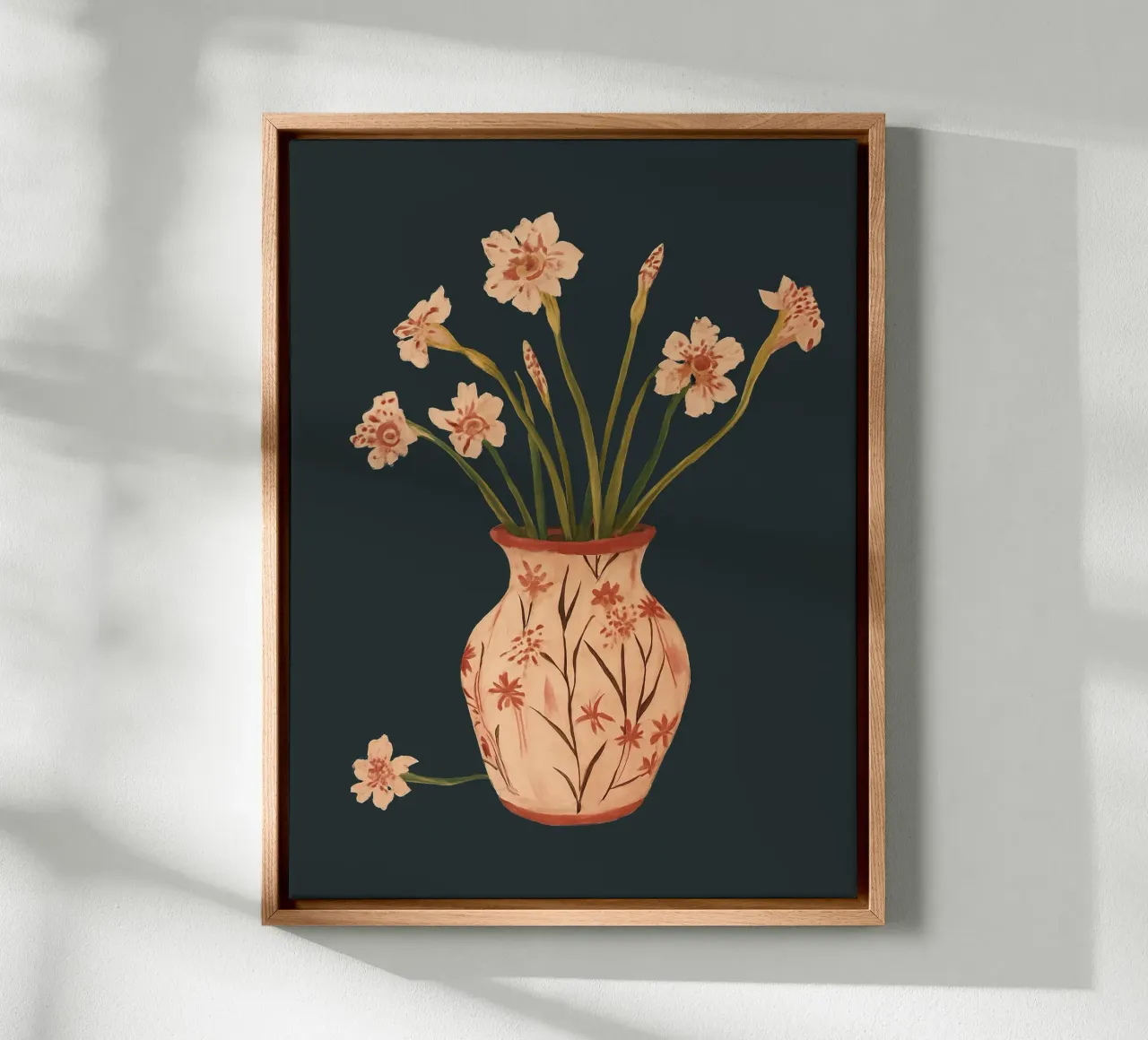 Fiori di colore rosa in un vaso dipinto tela con Cornice a cassetta da ThingDesign