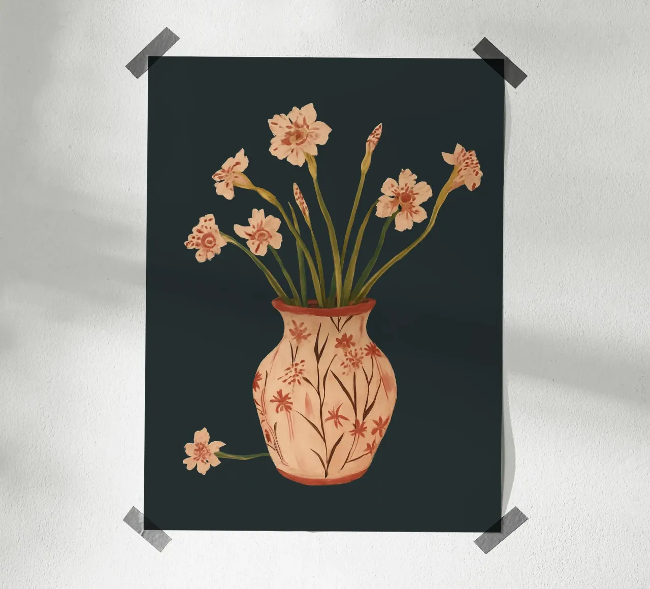 Fiori di colore rosa in un vaso dipinto poster da ThingDesign