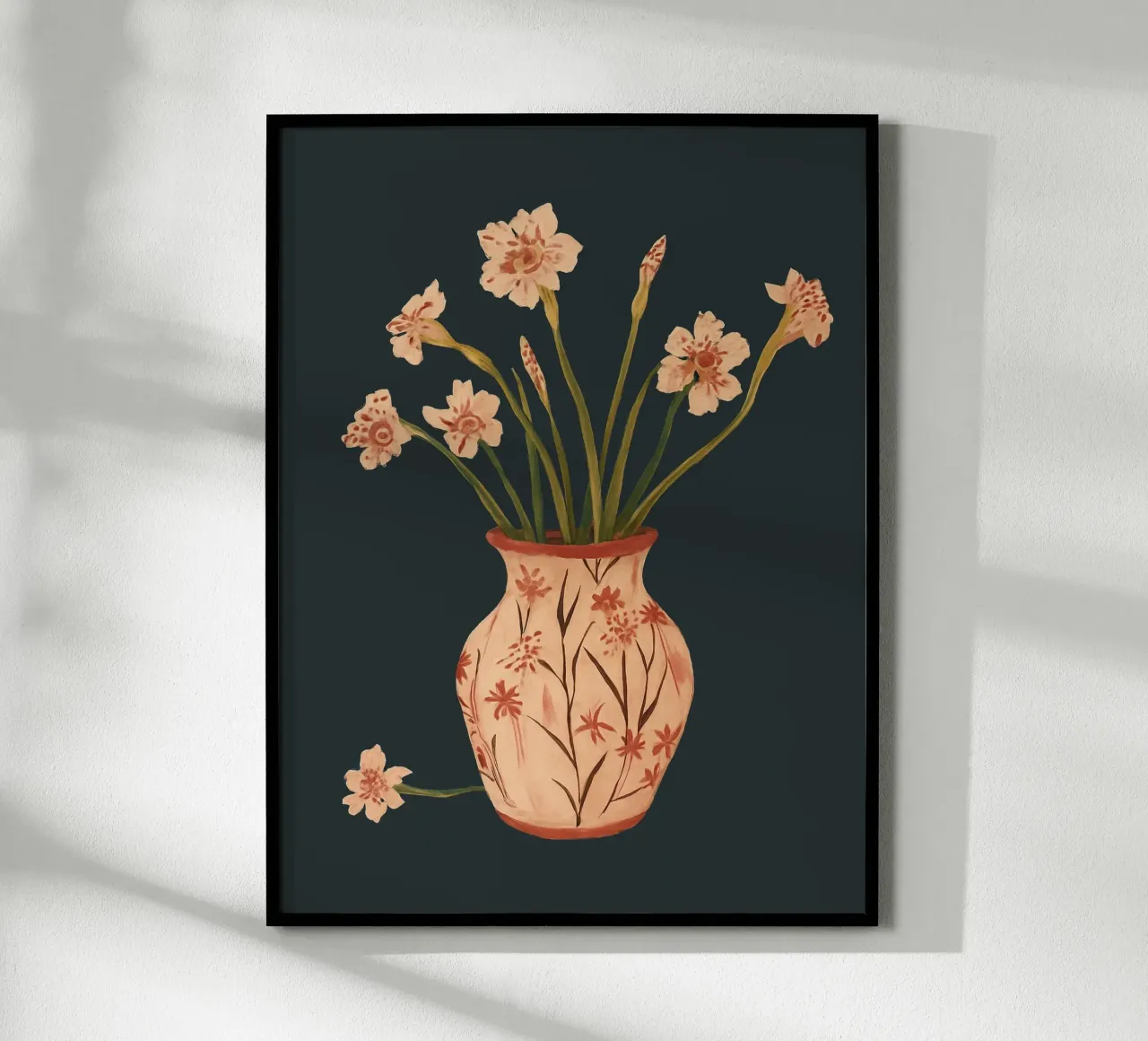 Fiori di colore rosa in un vaso dipinto poster da ThingDesign