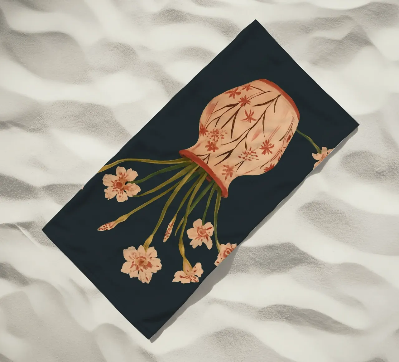 Fiori di colore rosa in un vaso dipinto telo mare da ThingDesign