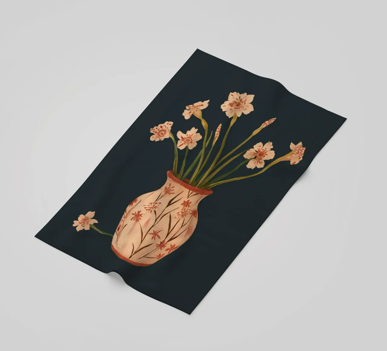 Fiori di colore rosa in un vaso dipinto telo mare da ThingDesign