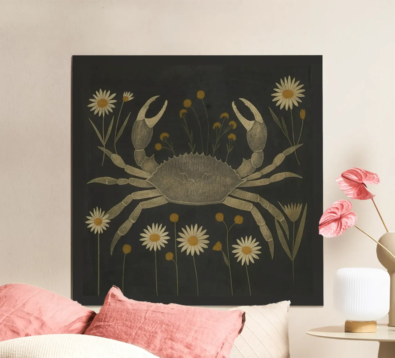 Granchio con margherite poster con telaio in legno da ThingDesign