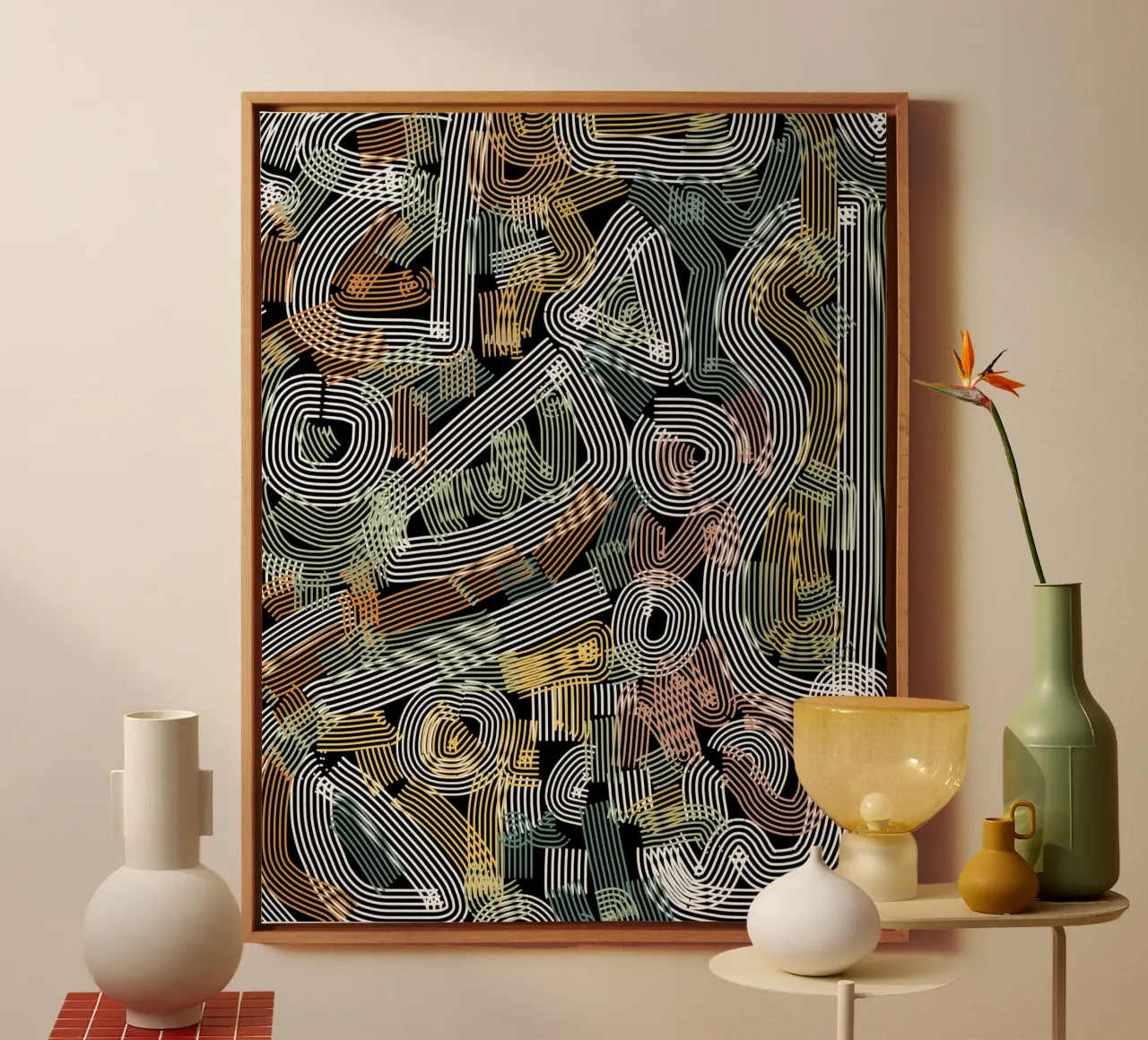 Chaos line abstract canvas with Floater frame by Little Dean