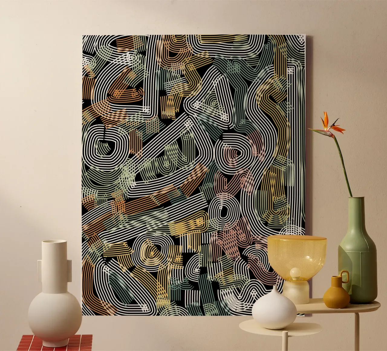 Chaos line abstract canvas with Floater frame by Little Dean