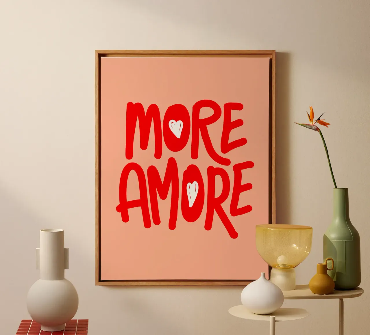 More AMORE typography canvas with Floater frame by dericktype
