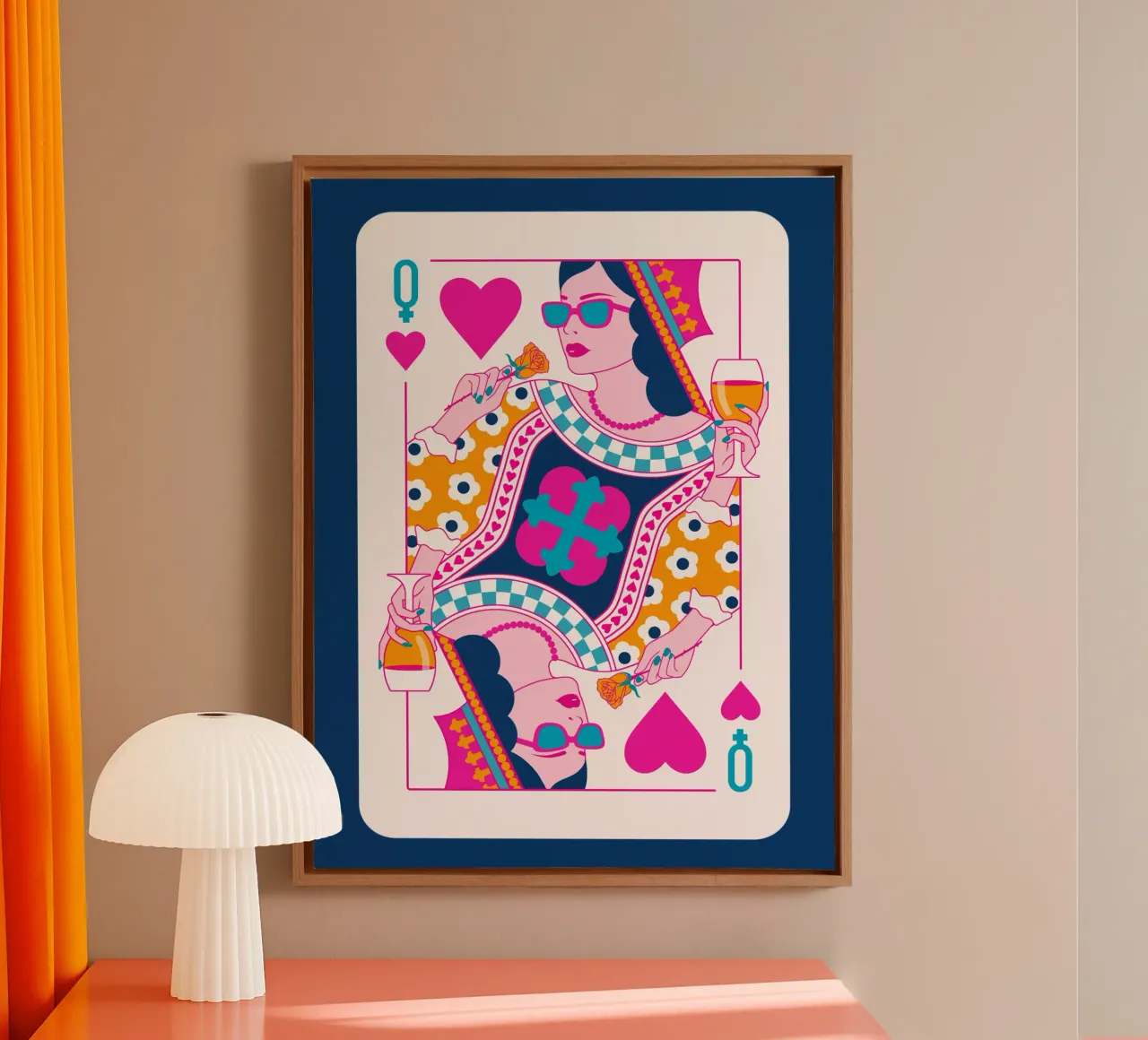 Hartenvrouw - Blauw Oranje Magenta canvas met Baklijst van Asha Designs