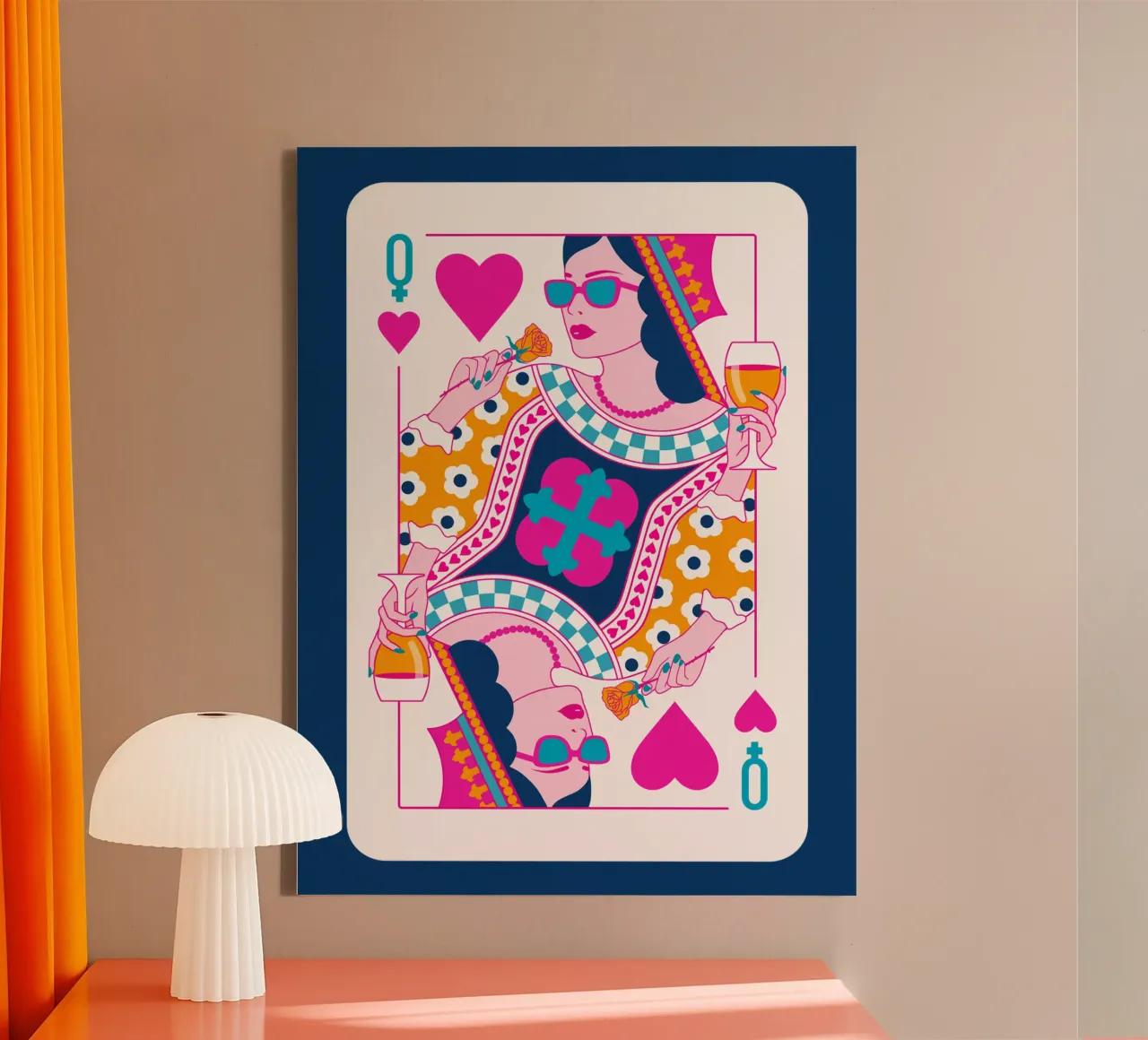 Hartenvrouw - Blauw Oranje Magenta canvas met Baklijst van Asha Designs