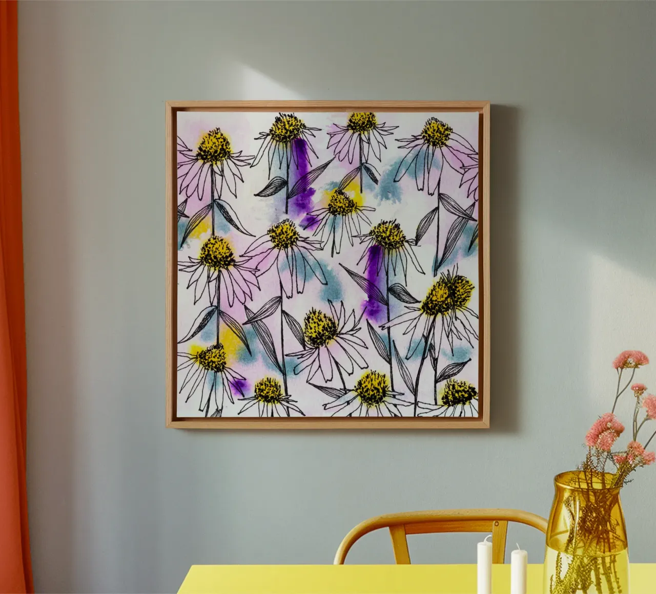 Echinacea tela con Cornice a cassetta da nicigabrieldesigns