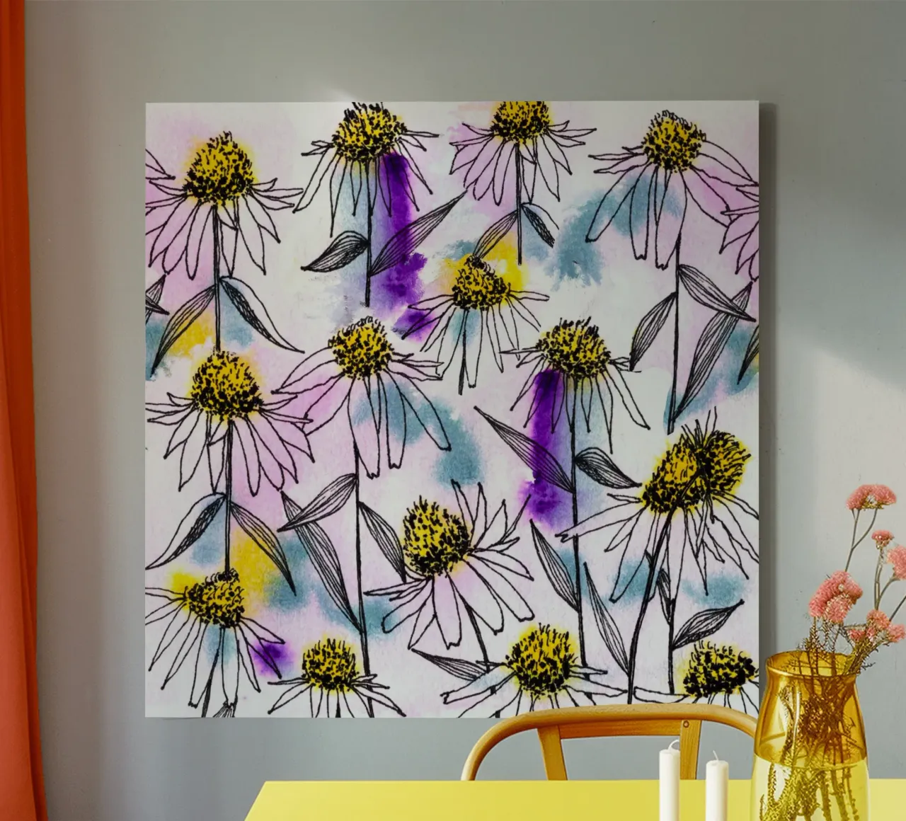 Echinacea tela con Cornice a cassetta da nicigabrieldesigns