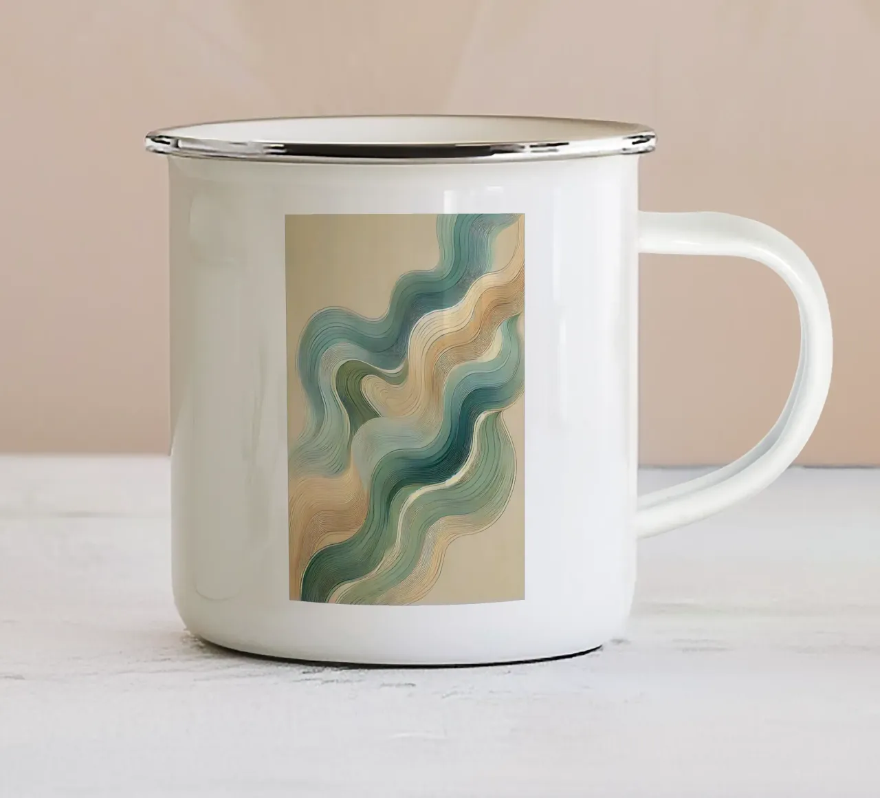 Abstracte golven 5 emaille mok van WijdevenPrints