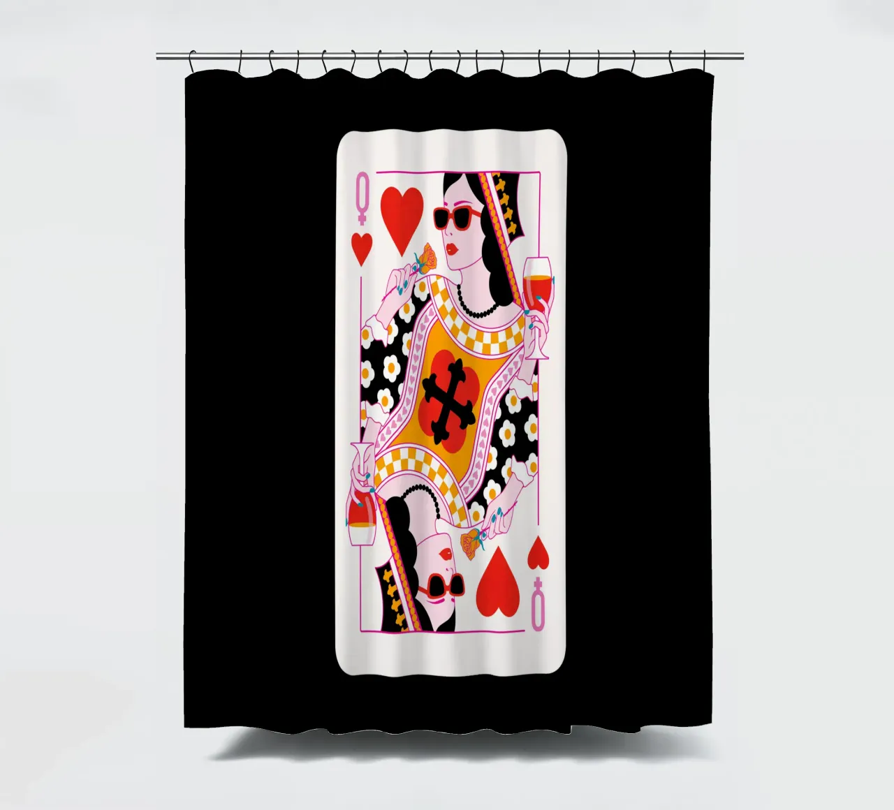 Reine des cœurs - Noir Rouge Jaune rideau de douche de Asha Designs