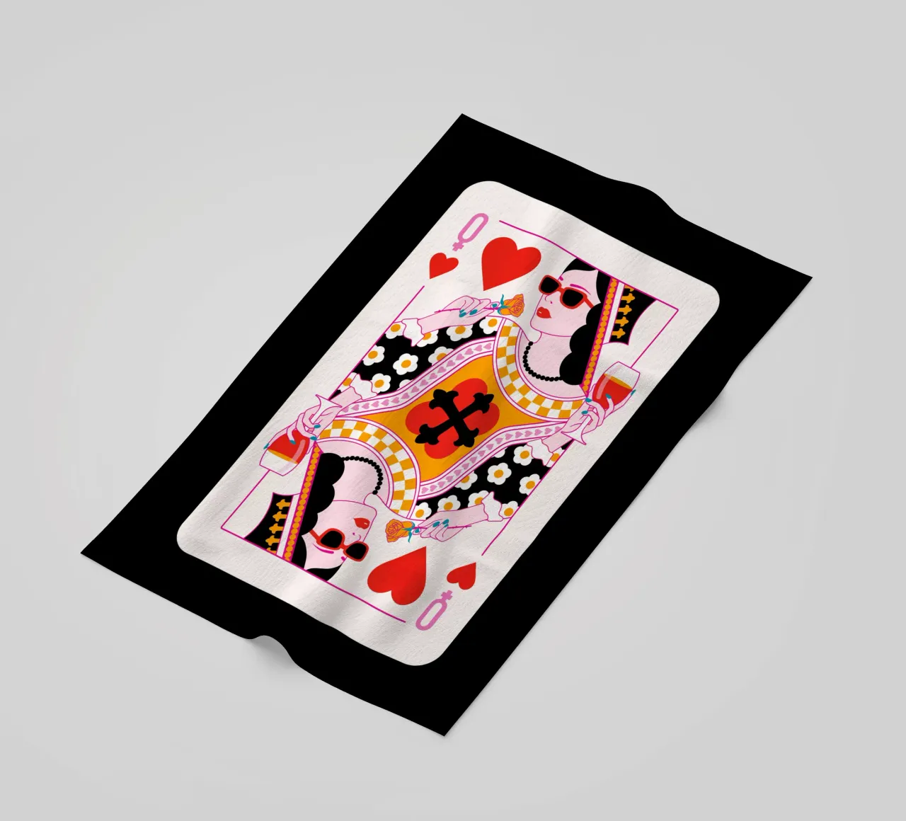 Queen of Hearts - Black Red Yellow beach towel by Asha Designs