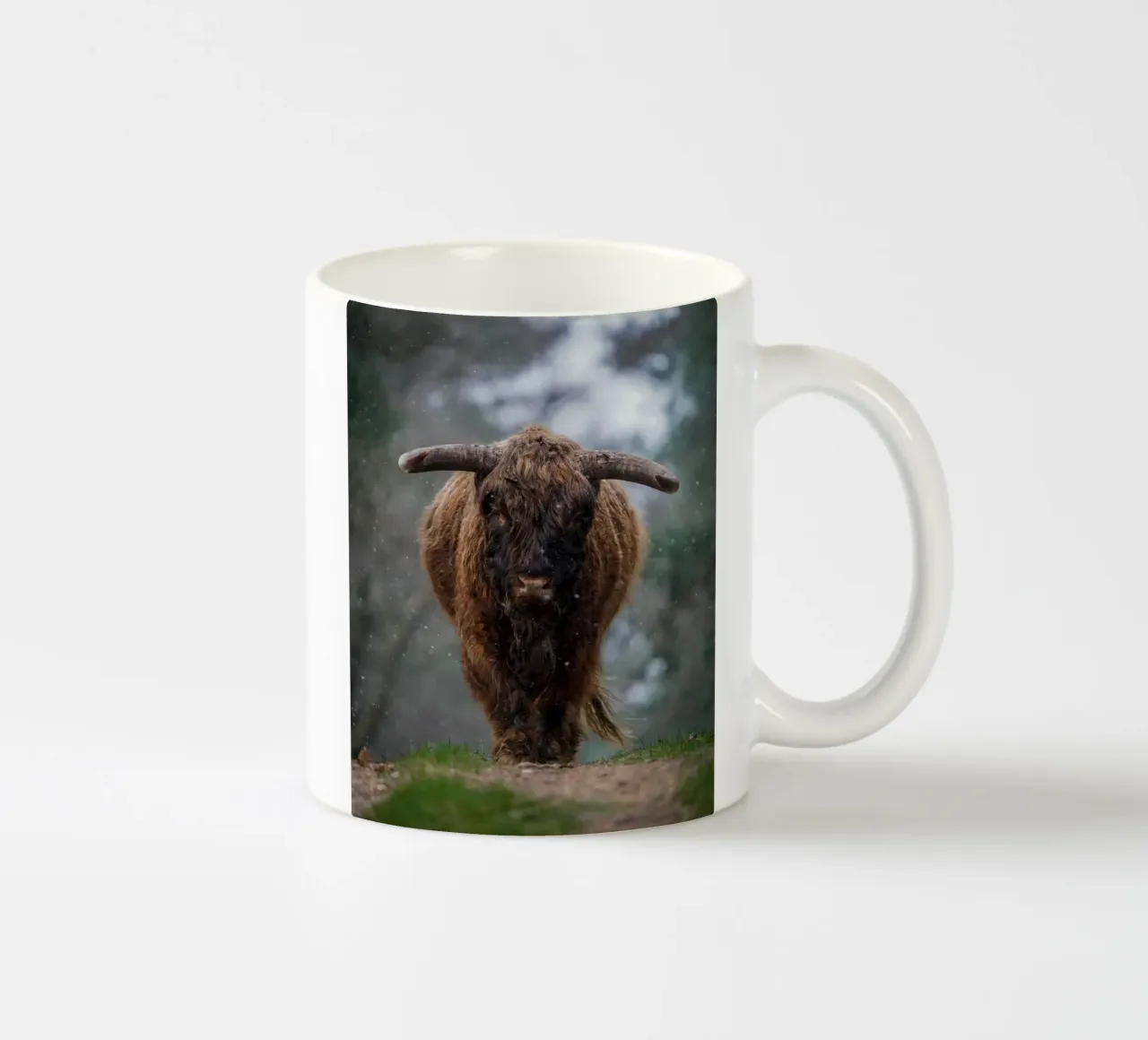 Mucca Highland in inverno tazza in ceramica da Tom's Wildlife