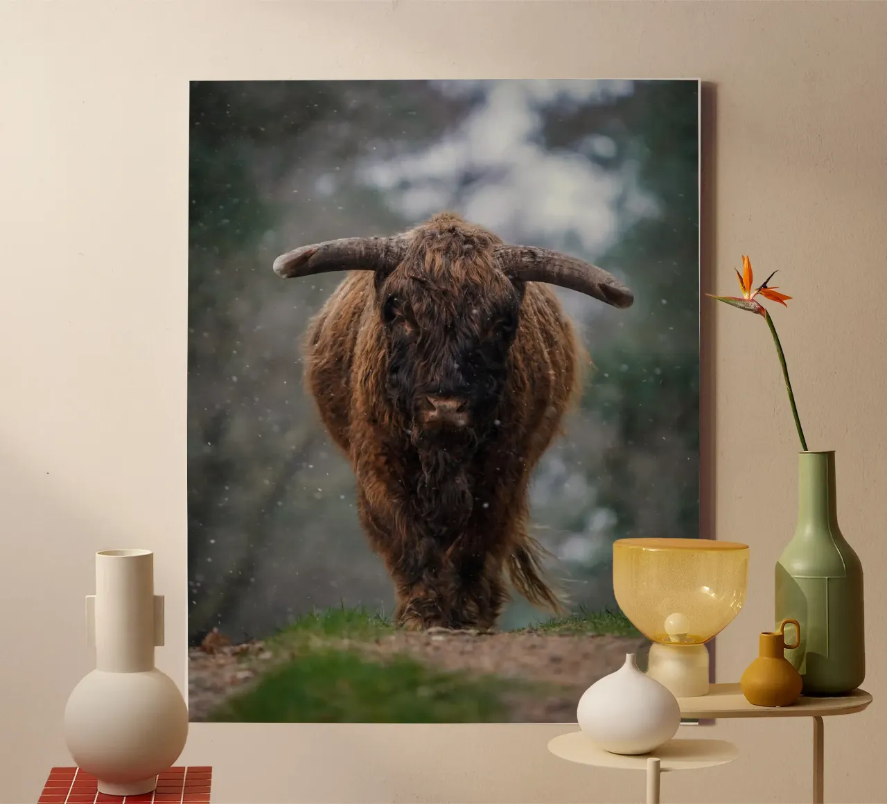 Mucca Highland in inverno tela con Cornice a cassetta da Tom's Wildlife