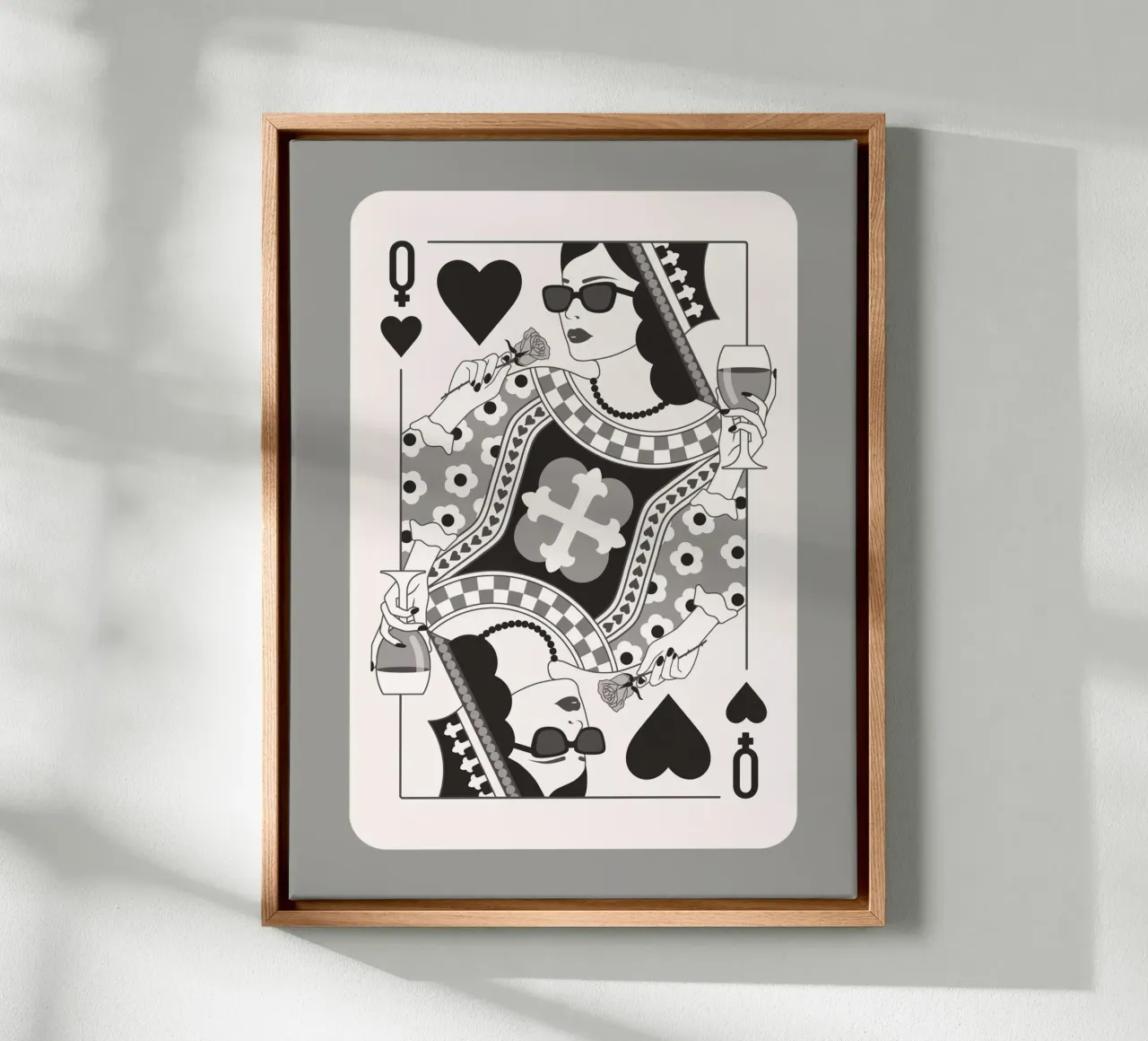 Hartenkoningin - Zwart-wit canvas met Baklijst van Asha Designs