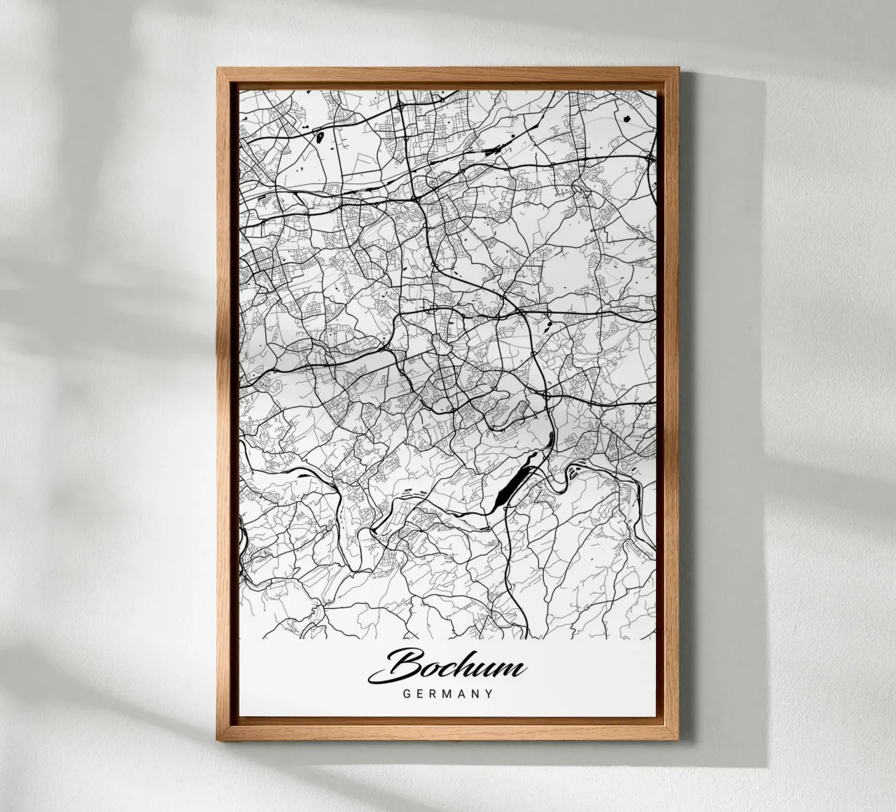 Abstracte kaart van Bochum - poster voor thuis canvas met Baklijst van CityMapPoster