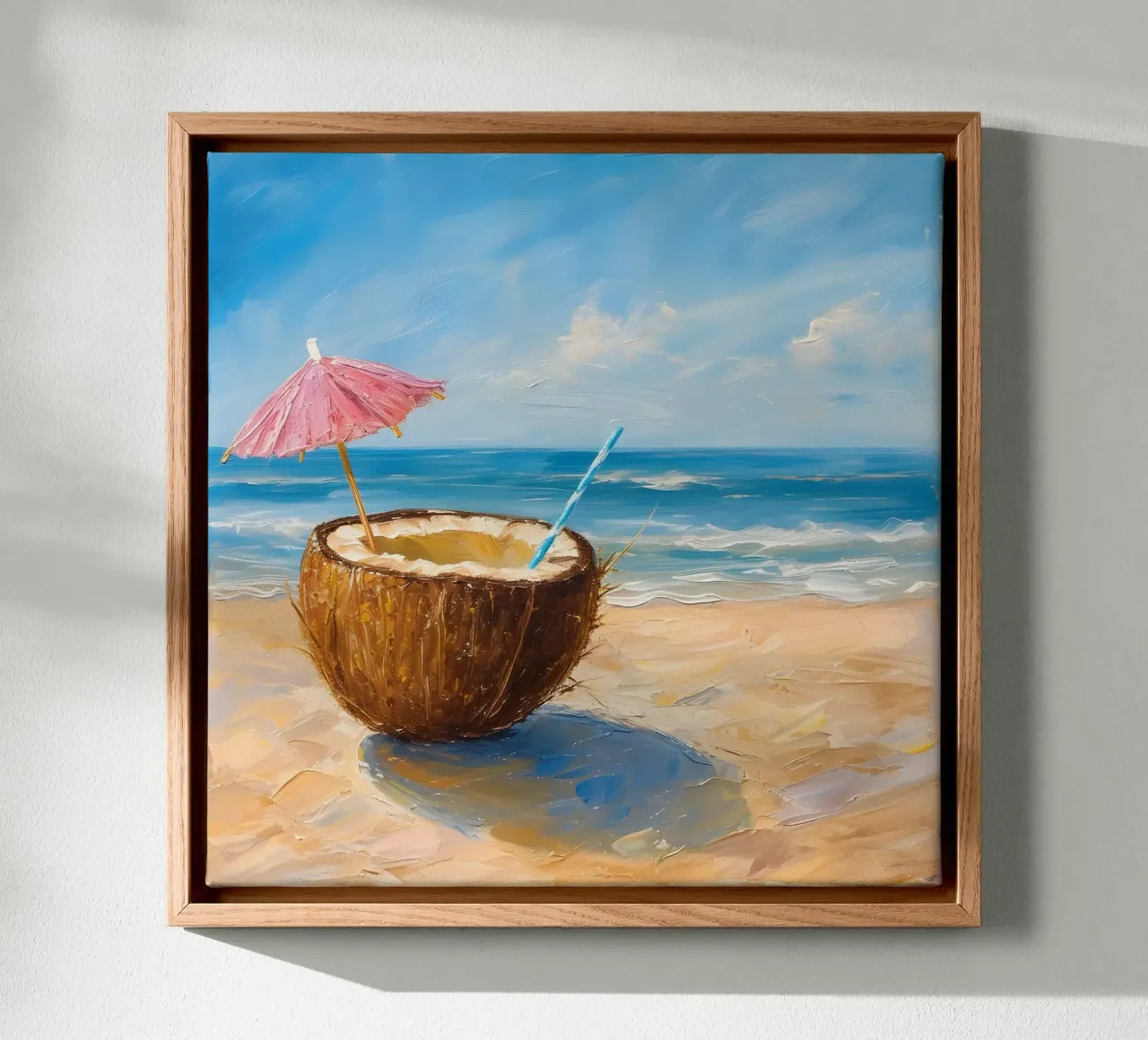 Noix de coco sur une plage avec la mer toile avec Caisse américaine de Yaso Design & Art