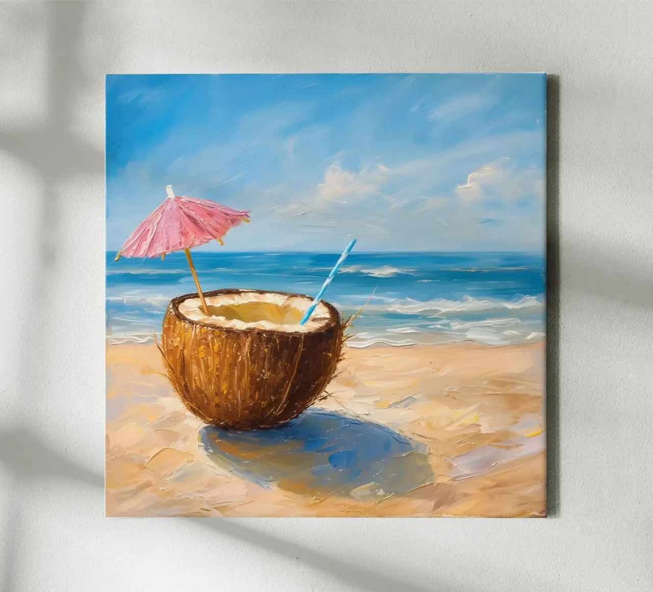 Noix de coco sur une plage avec la mer toile avec Caisse américaine de Yaso Design & Art