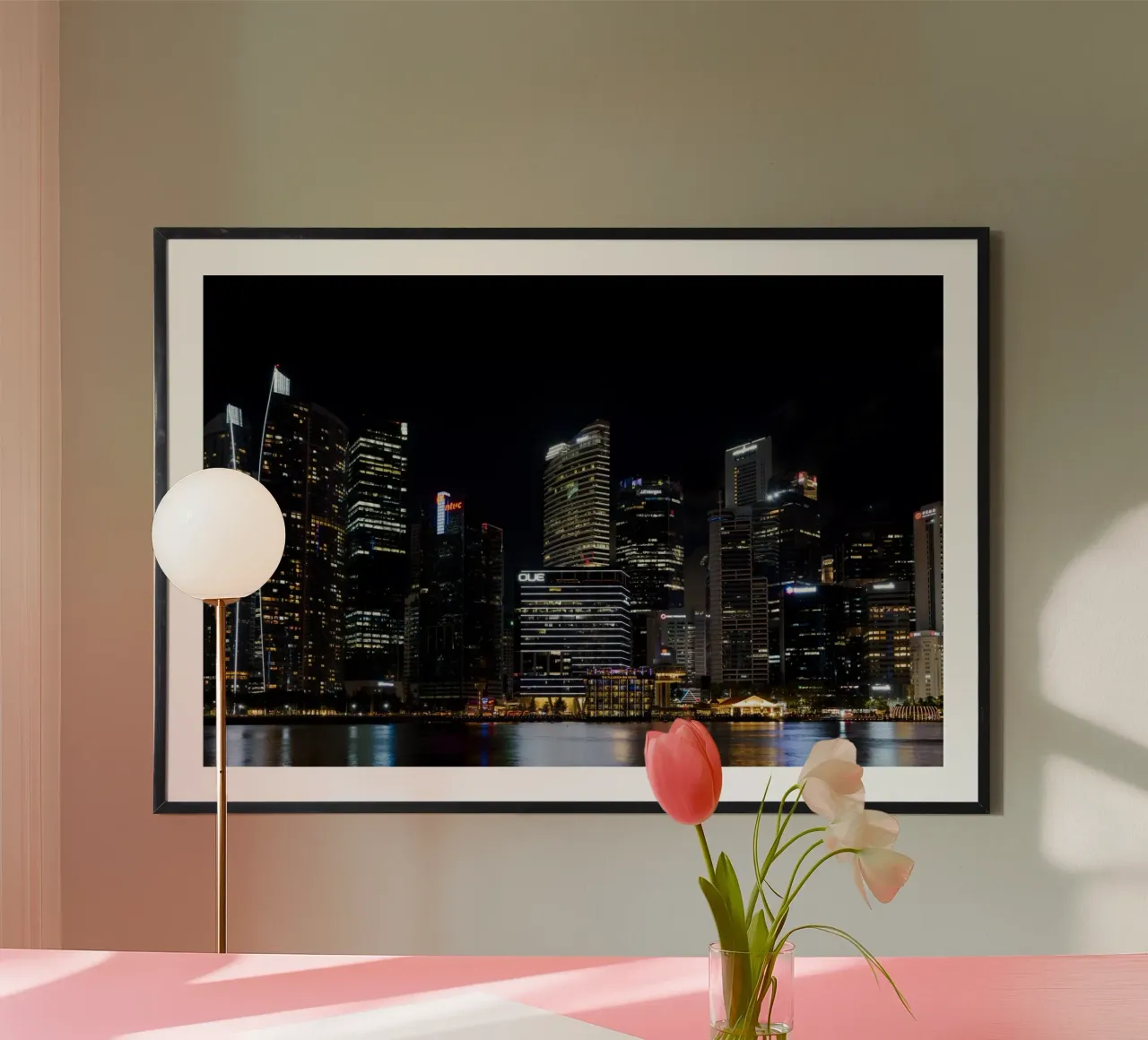 Skyline di Singapur di notte carta hahnemühle da thetraveller