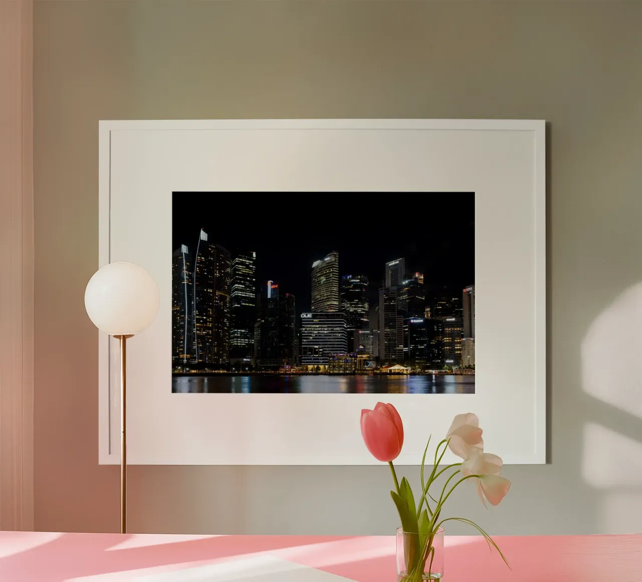 Skyline di Singapur di notte carta hahnemühle da thetraveller