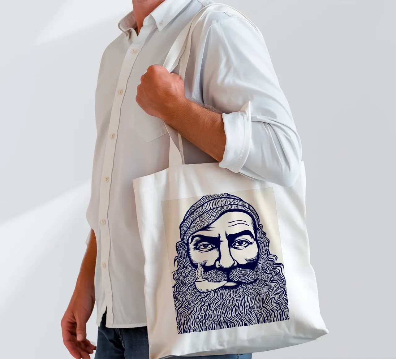 Captain Linocut Print borsa in juta da Indigo Rain