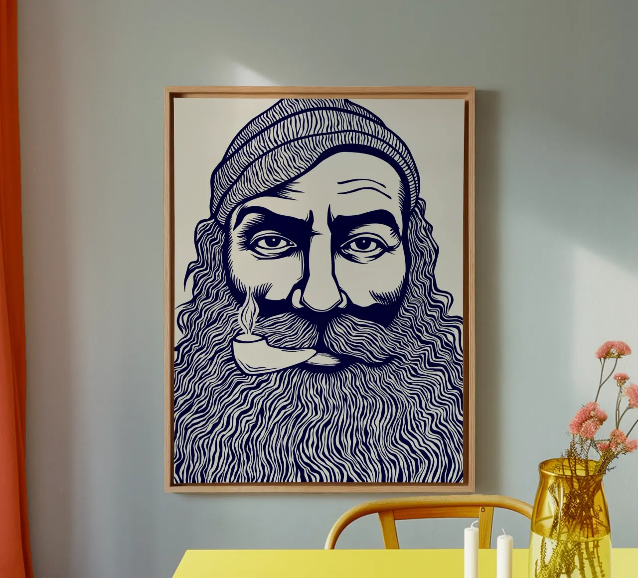 Captain Linocut Print tela con Cornice a cassetta da Indigo Rain
