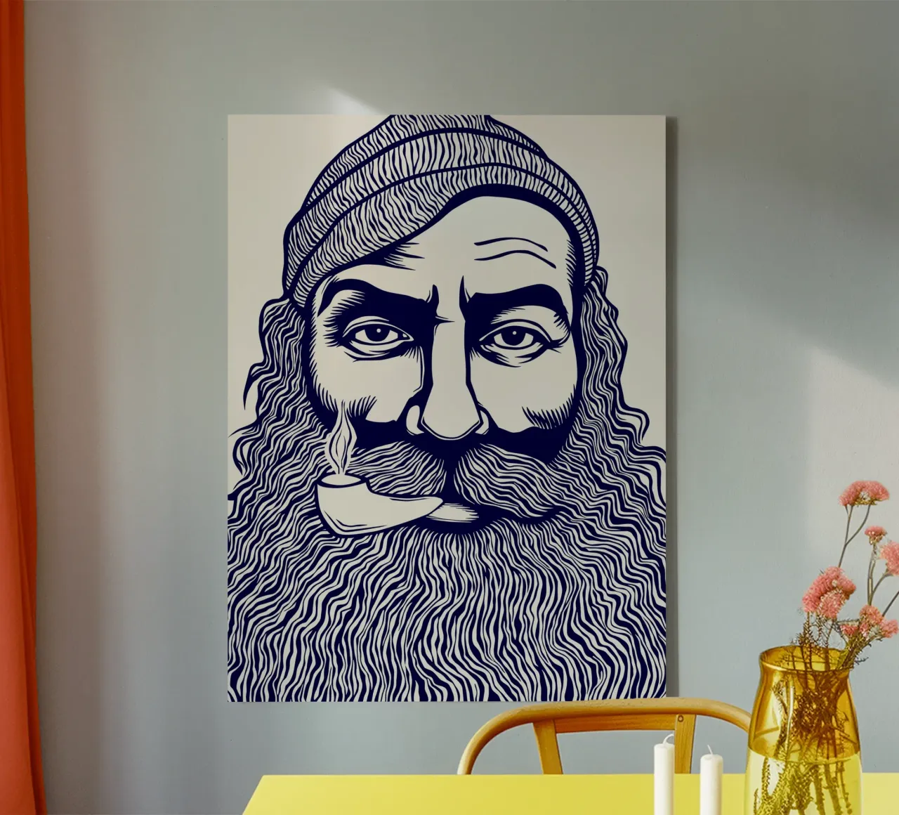 Captain Linocut Print tela con Cornice a cassetta da Indigo Rain
