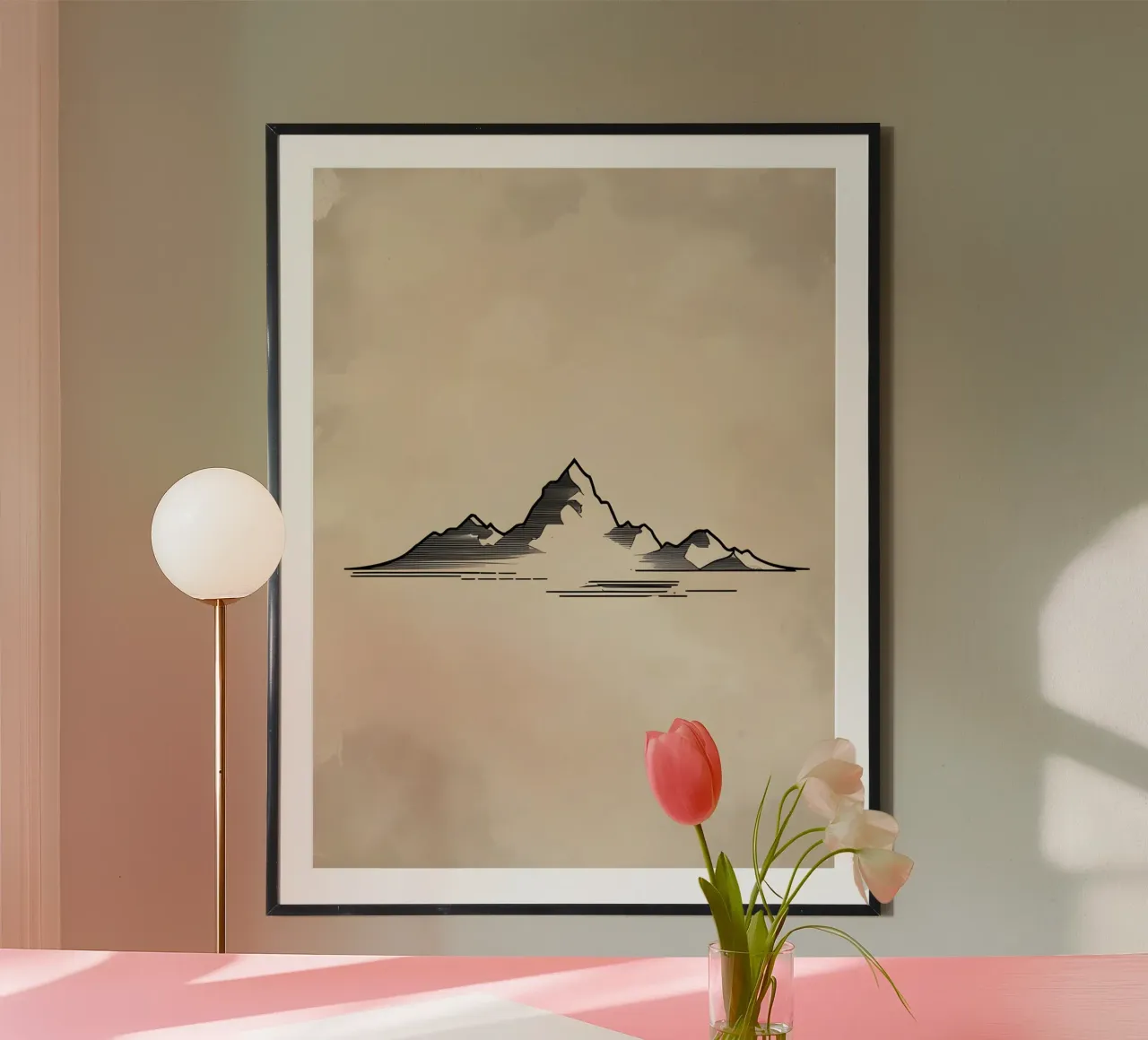 Line Art Mountain poster con telaio in plastica da The Green Room
