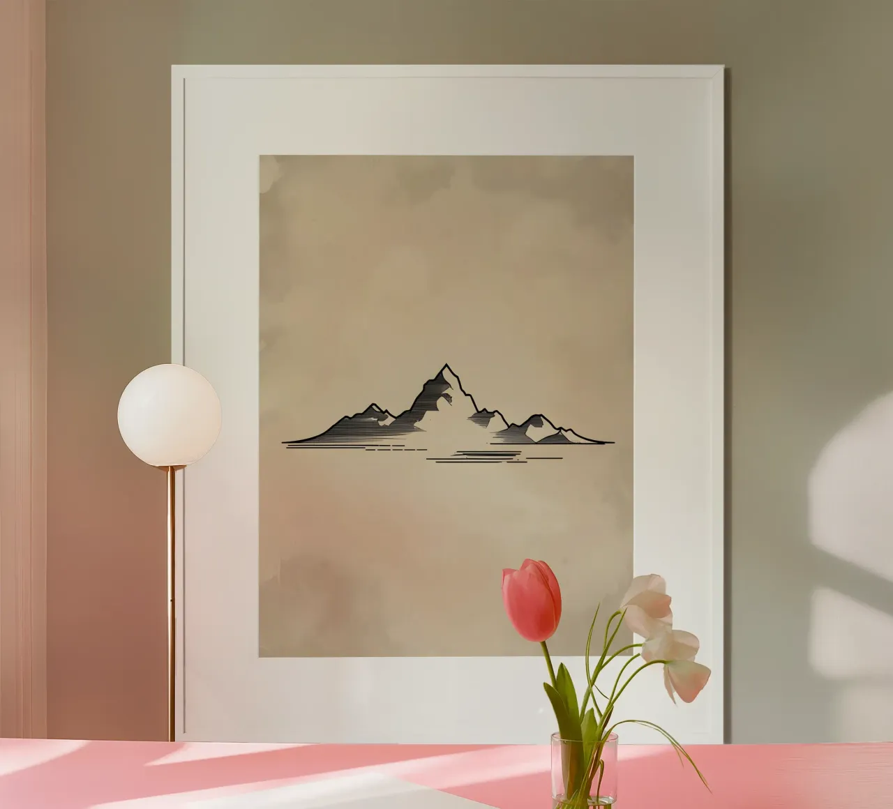 Line Art Mountain poster con telaio in plastica da The Green Room