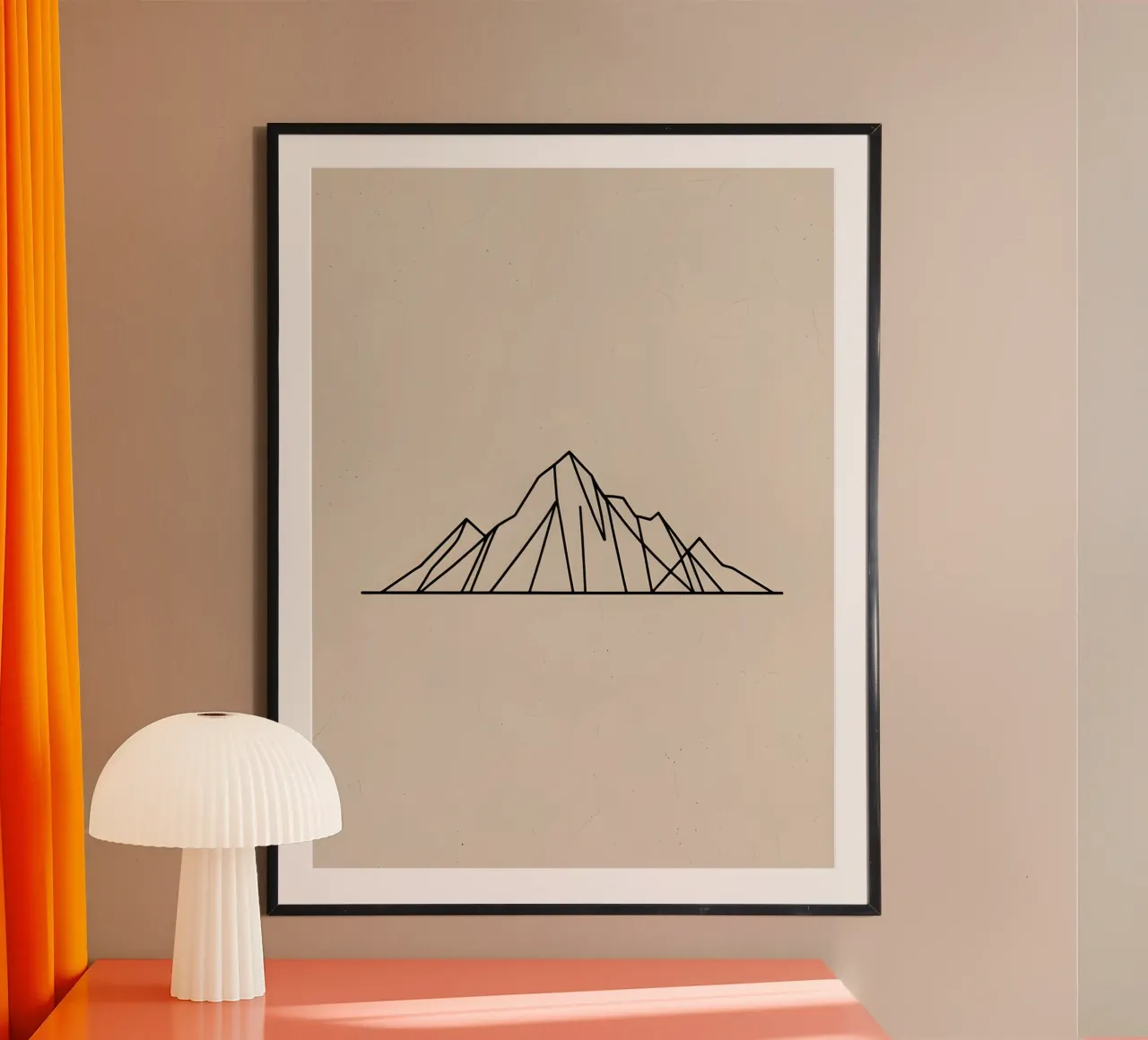 Line Art Mountain poster con telaio in legno da The Green Room