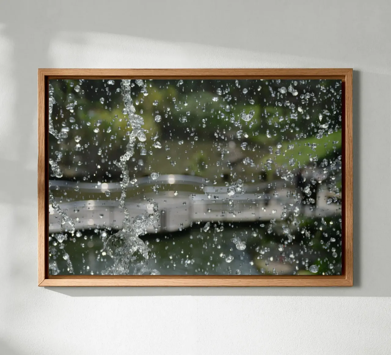Fountain Drops with Blurred Bridge in KL Bird Park canvas with Floater frame by byrieneke