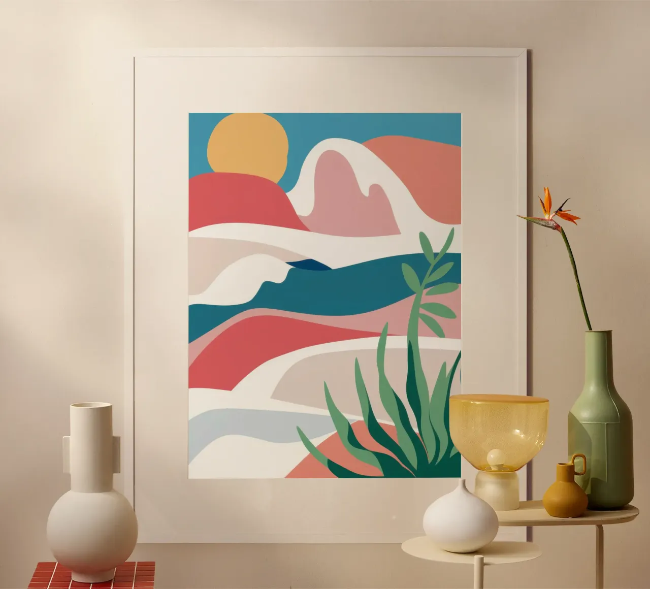 Strati di montagna nebbiosa poster con telaio in legno da Echo Saber