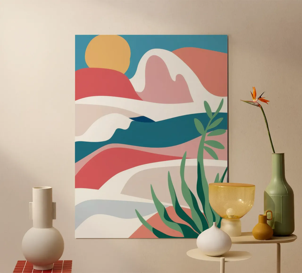 Strati di montagna nebbiosa poster con telaio in legno da Echo Saber
