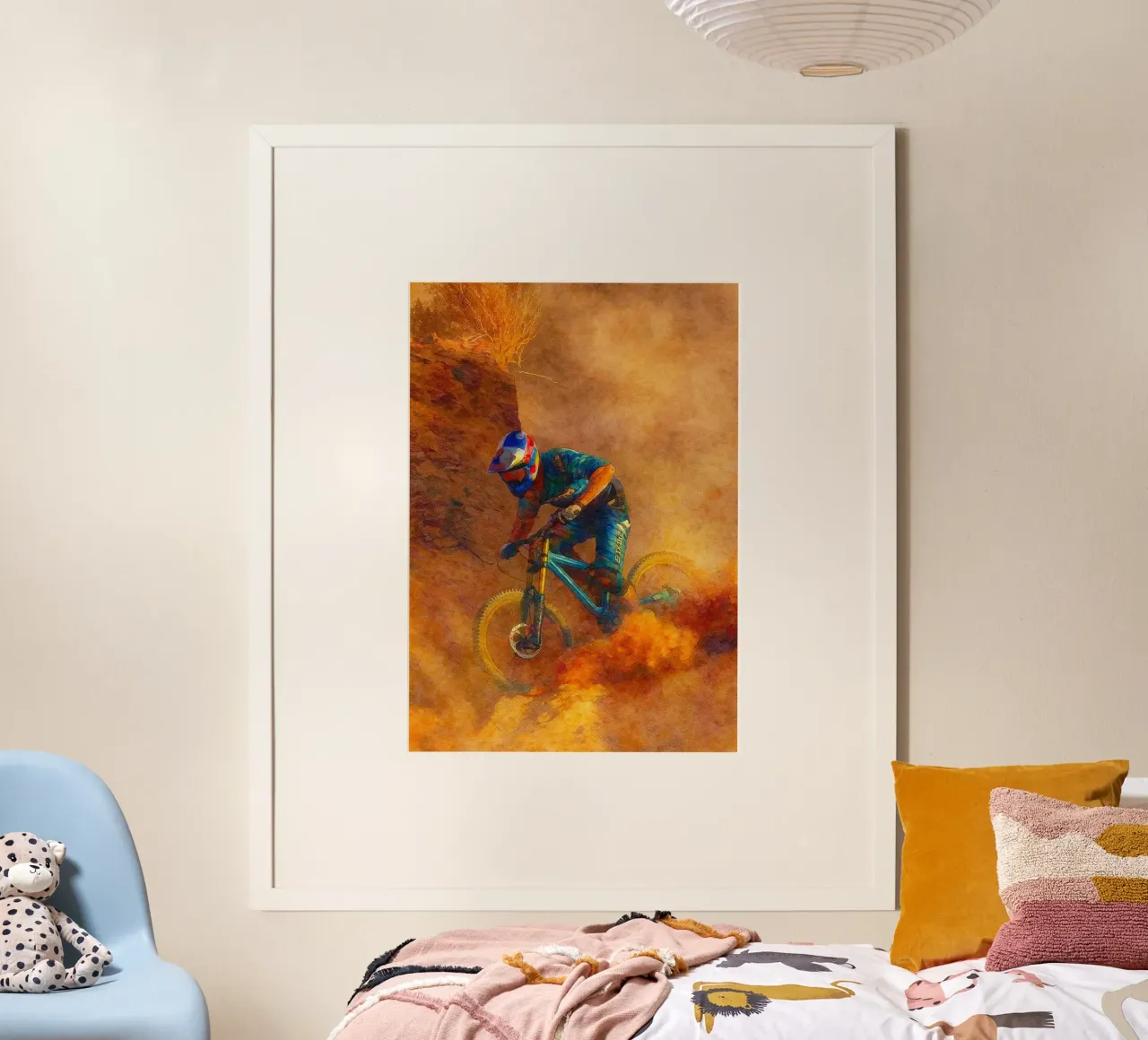 pittura per sport estremi in discesa poster con telaio in legno da warsilaw