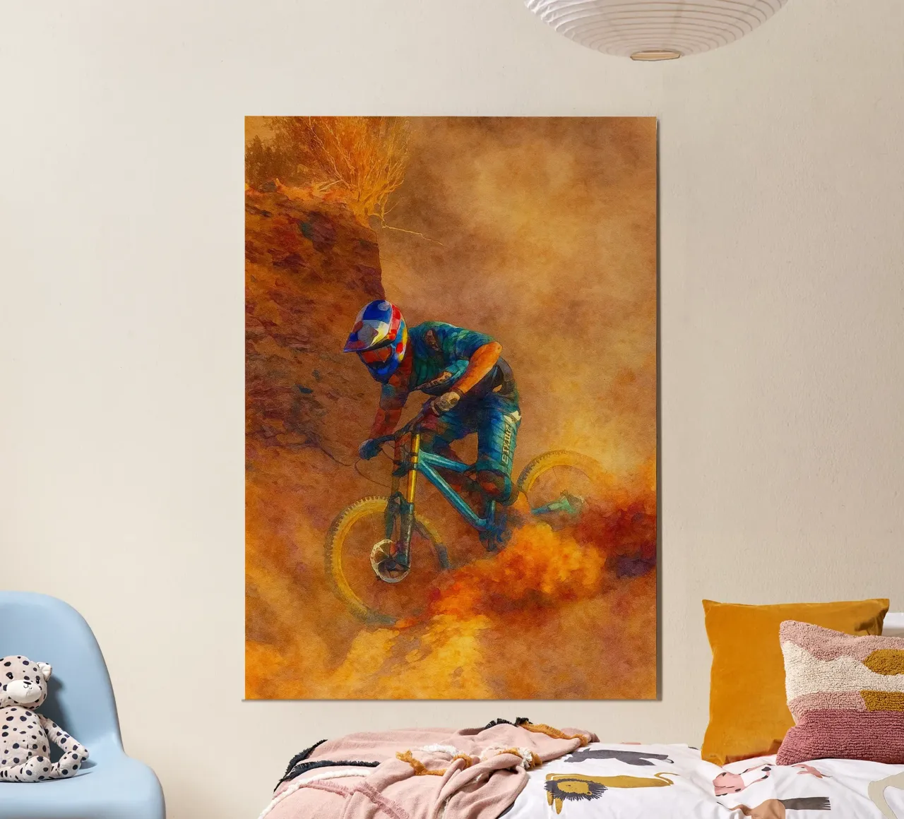 pittura per sport estremi in discesa poster con telaio in legno da warsilaw
