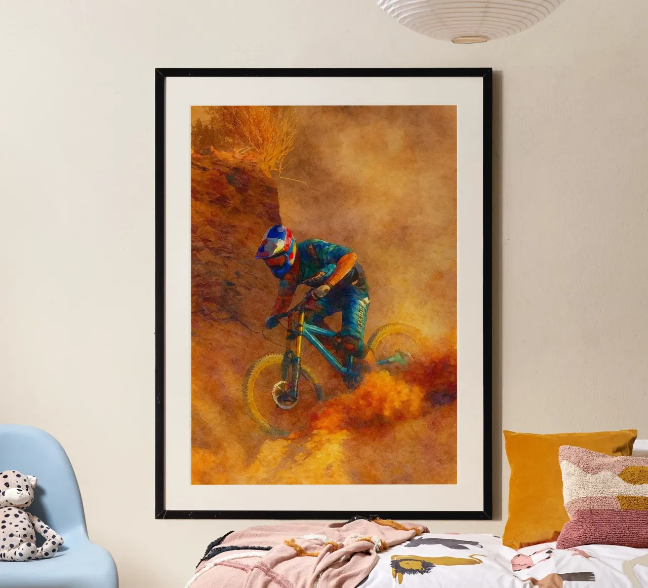 pittura per sport estremi in discesa poster con telaio in legno da warsilaw