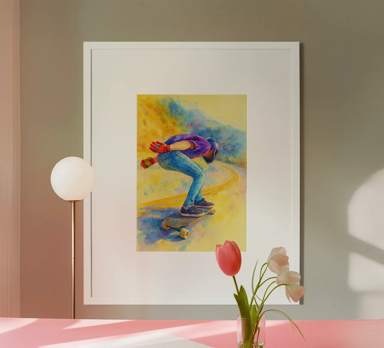 downhill skateboarding sport estremo pittura poster da warsilaw