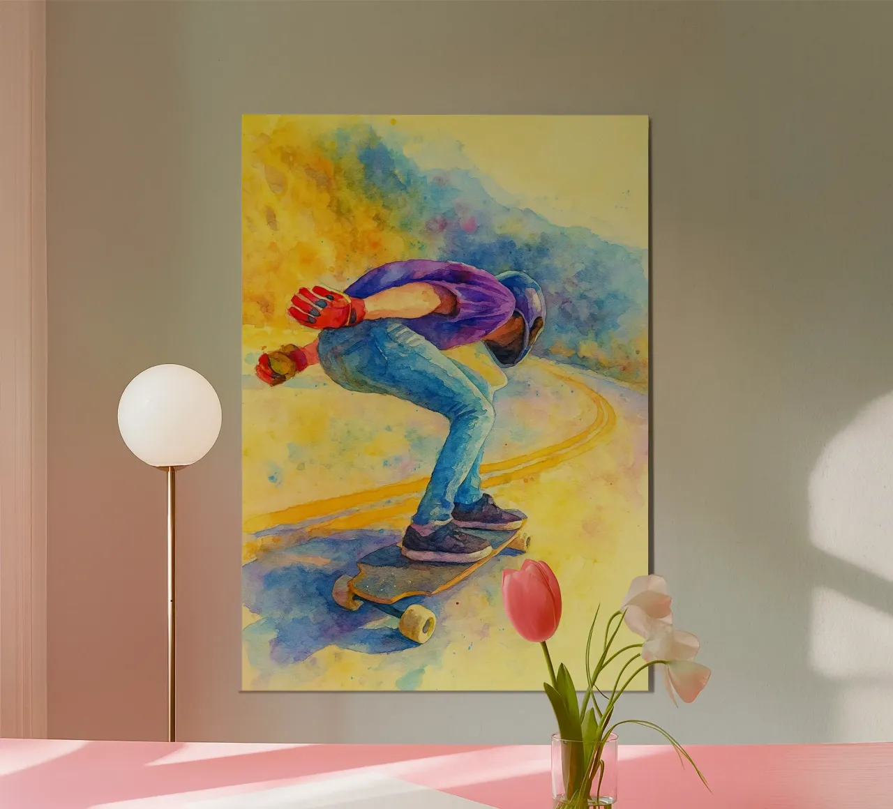 downhill skateboarding sport estremo pittura poster da warsilaw